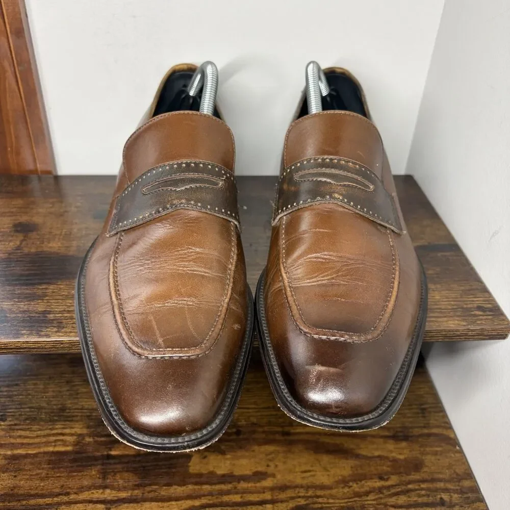Size 9 Mens - Bruno Magli Cicero Cognac Leather Penny Loafers Italy With Box